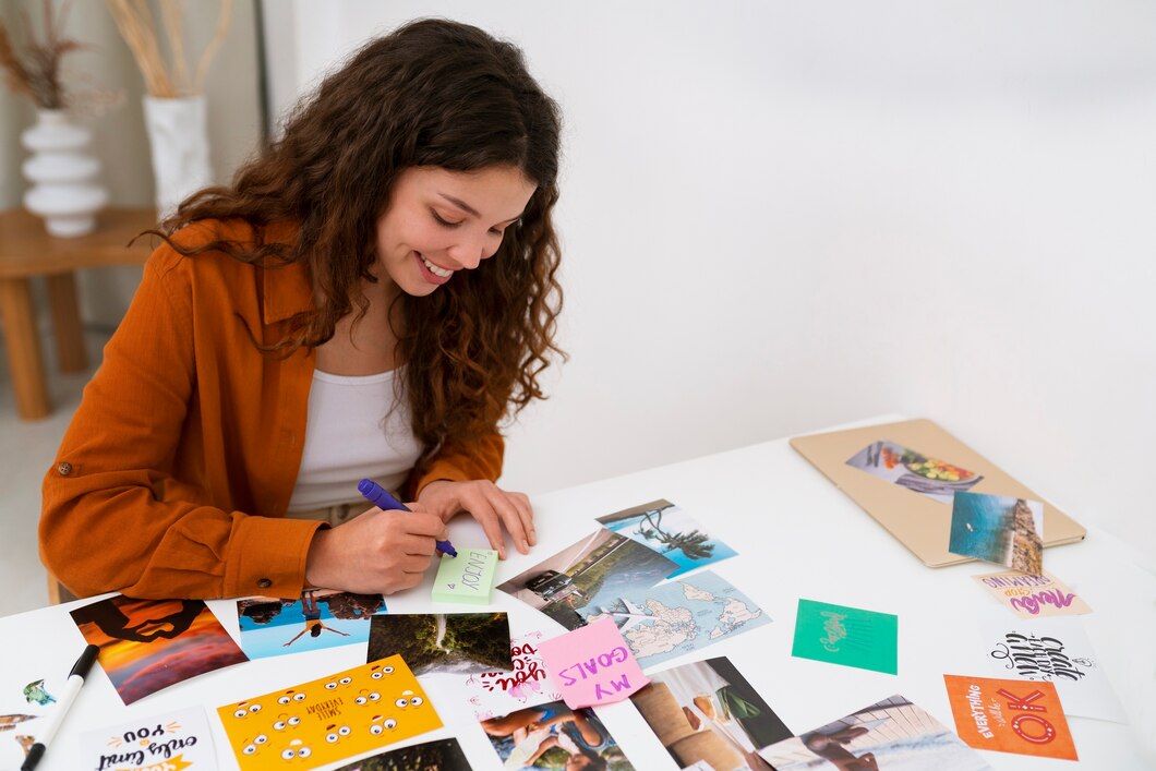 mujer tiro medio creando tablero vision inspirador 23 2150104608